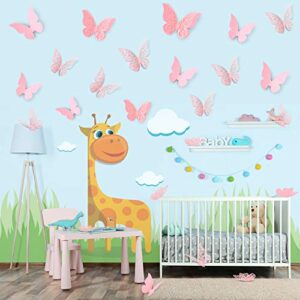 120 Pieces 3D Layered Butterfly Wall Decor Removable Butterfly Stickers Hollow Mural Decals Decorative Wall Art Crafts for DIY Baby Room Home Wedding Decor (Pink)