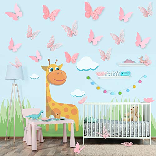 120 Pieces 3D Layered Butterfly Wall Decor Removable Butterfly Stickers Hollow Mural Decals Decorative Wall Art Crafts for DIY Baby Room Home Wedding Decor (Pink)