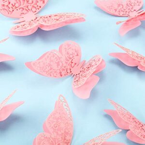 120 Pieces 3D Layered Butterfly Wall Decor Removable Butterfly Stickers Hollow Mural Decals Decorative Wall Art Crafts for DIY Baby Room Home Wedding Decor (Pink)