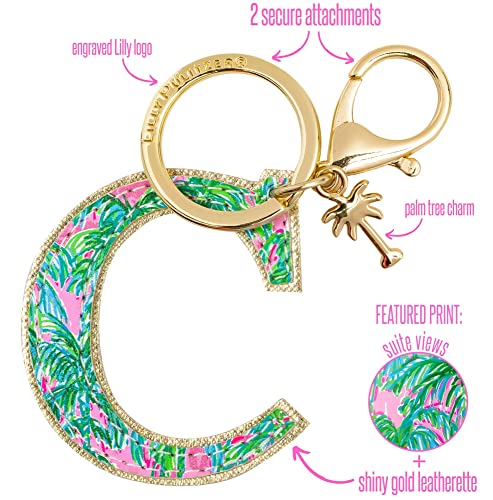 Lilly Pulitzer Leatherette Initial Keychain, Letter Bag Charm for Women, Suite Views (C)