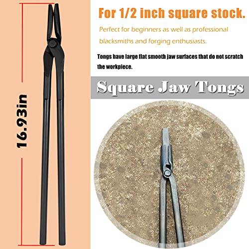 Blacksmith Tongs Tools Set For Knife Making Tongs, Blacksmithing Forge Tongs Kit 5PCS Includes Flat Tongs & Square Jaw Tongs & Bolt Tongs & Blade Tongs & Wolf Jaw tongs Black Smith Supplies