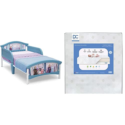 Delta Children Plastic Toddler Bed, Disney Frozen II Twinkle Galaxy Dual Sided Recycled Fiber Core Toddler Mattress (Bundle)