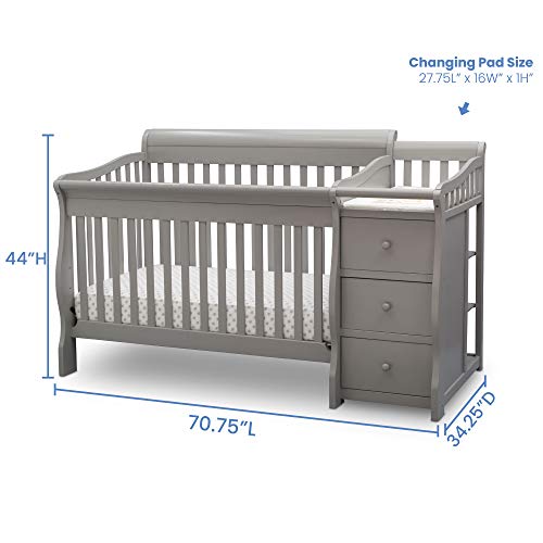 Delta Children Princeton Junction Convertible Crib N Changer, Grey + Serta Perfect Slumber Dual Sided Recycled Fiber Core Crib and Toddler Mattress (Bundle)