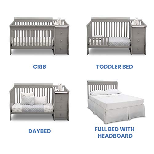 Delta Children Princeton Junction Convertible Crib N Changer, Grey + Serta Perfect Slumber Dual Sided Recycled Fiber Core Crib and Toddler Mattress (Bundle)