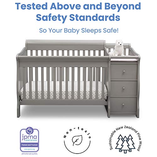 Delta Children Princeton Junction Convertible Crib N Changer, Grey + Serta Perfect Slumber Dual Sided Recycled Fiber Core Crib and Toddler Mattress (Bundle)