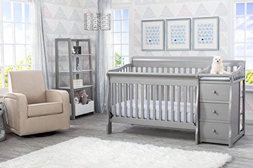 Delta Children Princeton Junction Convertible Crib N Changer, Grey + Serta Perfect Slumber Dual Sided Recycled Fiber Core Crib and Toddler Mattress (Bundle)