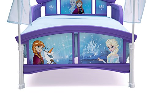 Delta Children Canopy Toddler Bed, Disney Frozen + Twinkle Galaxy Dual Sided Recycled Fiber Core Toddler Mattress (Bundle)