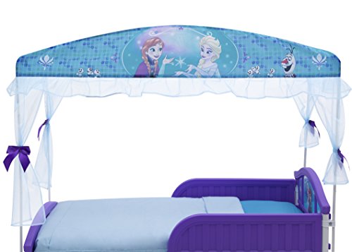 Delta Children Canopy Toddler Bed, Disney Frozen + Twinkle Galaxy Dual Sided Recycled Fiber Core Toddler Mattress (Bundle)