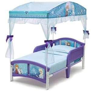 Delta Children Canopy Toddler Bed, Disney Frozen + Twinkle Galaxy Dual Sided Recycled Fiber Core Toddler Mattress (Bundle)