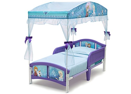 Delta Children Canopy Toddler Bed, Disney Frozen + Twinkle Galaxy Dual Sided Recycled Fiber Core Toddler Mattress (Bundle)