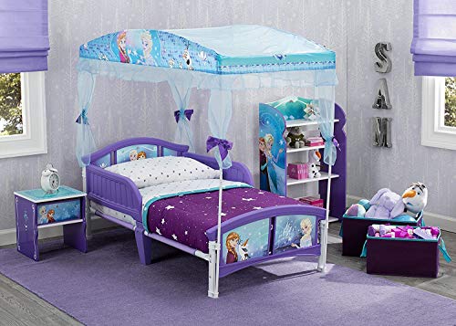 Delta Children Canopy Toddler Bed, Disney Frozen + Twinkle Galaxy Dual Sided Recycled Fiber Core Toddler Mattress (Bundle)