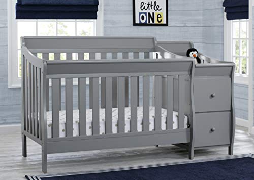 Delta Children Bentley S Convertible Crib N Changer, Grey + Serta Perfect Slumber Dual Sided Recycled Fiber Core Crib and Toddler Mattress (Bundle)