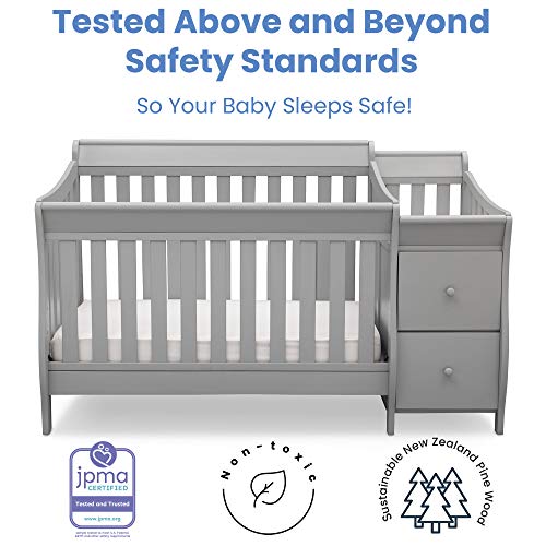 Delta Children Bentley S Convertible Crib N Changer, Grey + Serta Perfect Slumber Dual Sided Recycled Fiber Core Crib and Toddler Mattress (Bundle)