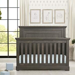 Simmons Kids SlumberTime Paloma 4-in-1 Convertible Crib, Rustic Grey + Serta Perfect Slumber Dual Sided Recycled Fiber Core Crib and Toddler Mattress (Bundle)