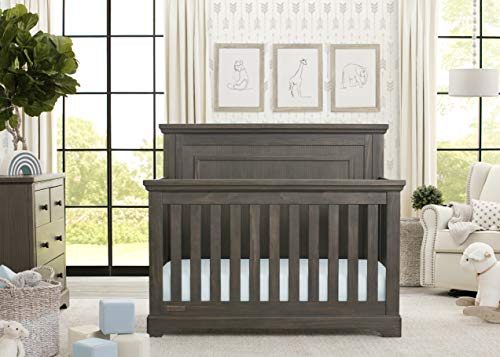 Simmons Kids SlumberTime Paloma 4-in-1 Convertible Crib, Rustic Grey + Serta Perfect Slumber Dual Sided Recycled Fiber Core Crib and Toddler Mattress (Bundle)