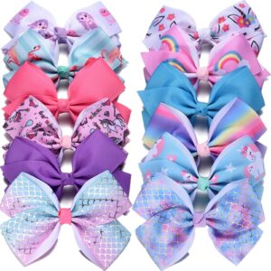 5" hair bows for girls alligator clips unicorn rainbow grosgrain ribbon bows clips for infants toddlers kids teens,12 color available