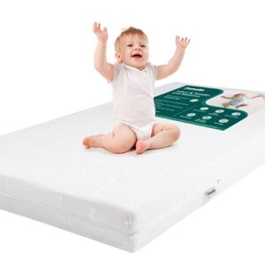 babelio breathable crib mattress, dual-sided memory foam toddler mattress, waterproof baby mattresses for crib and toddler bed, removable and machine washable mattress cover, 52" x 27"
