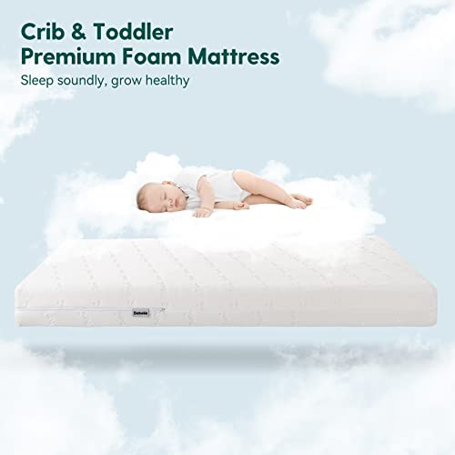 BABELIO Breathable Crib Mattress, Dual-Sided Memory Foam Toddler Mattress, Waterproof Baby Mattresses for Crib and Toddler Bed, Removable and Machine Washable Mattress Cover, 52" x 27"