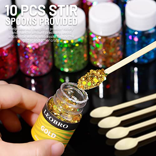 Holographic Chunky Glitter, 15 Colors Craft Glitter for Resin, LEOBRO Nail Glitter, Festival Cosmetic Eye Hair Face Body Glitter, Glitter Flakes Sequins for Epoxy Resin Tumbler DIY Arts Crafts