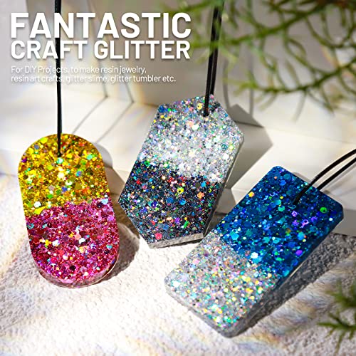 Holographic Chunky Glitter, 15 Colors Craft Glitter for Resin, LEOBRO Nail Glitter, Festival Cosmetic Eye Hair Face Body Glitter, Glitter Flakes Sequins for Epoxy Resin Tumbler DIY Arts Crafts