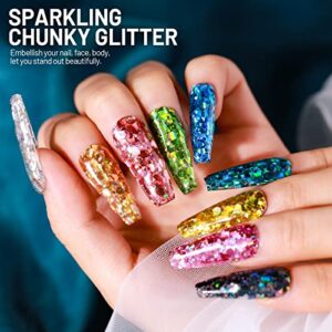 Holographic Chunky Glitter, 15 Colors Craft Glitter for Resin, LEOBRO Nail Glitter, Festival Cosmetic Eye Hair Face Body Glitter, Glitter Flakes Sequins for Epoxy Resin Tumbler DIY Arts Crafts