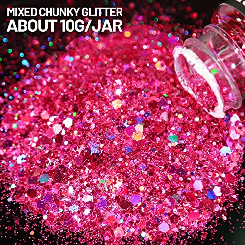 Holographic Chunky Glitter, 15 Colors Craft Glitter for Resin, LEOBRO Nail Glitter, Festival Cosmetic Eye Hair Face Body Glitter, Glitter Flakes Sequins for Epoxy Resin Tumbler DIY Arts Crafts