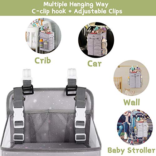 MATEIN Hanging Diaper Caddy, Portable Diaper Organizer Stacker, Nursery Storage for Changing Table, Crib, Playard or Baby Bed Stroller - Gifts for New Mom after Birth