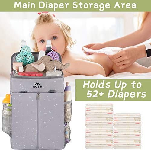 MATEIN Hanging Diaper Caddy, Portable Diaper Organizer Stacker, Nursery Storage for Changing Table, Crib, Playard or Baby Bed Stroller - Gifts for New Mom after Birth