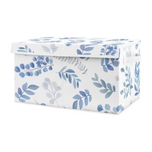 sweet jojo designs floral leaf boy or girl small fabric toy bin storage box chest for baby nursery or kids room - blue grey and white boho watercolor botanical flower woodland tropical garden