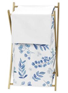 sweet jojo designs floral leaf baby kid clothes laundry hamper - blue grey and white boho watercolor botanical flower woodland tropical garden