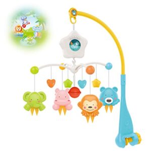baby crib mobile with projrctor and relaxing music, hanging rotating animals rattles nursery gift toy for newborn 0-24 months boys and girls sleep(blue)