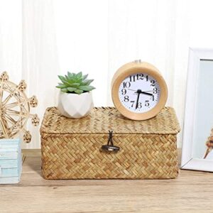 IMIKEYA Handwoven Seagrass Storage Bins, 9X5X3 Inch Basket with Lid Lightweight Storage Box for Nursery Hampers Home Shelves Bathroom Organizer Bins