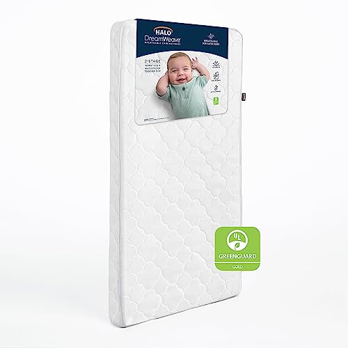 HALO DreamWeave Baby Crib Mattress and Toddler Bed, Breathable, Dual Sided 2-Stage Design, 100% Breathable Mattress, Machine Washable Cover, Hypoallergenic, Non-Toxic Materials, Greenguard  Cert.