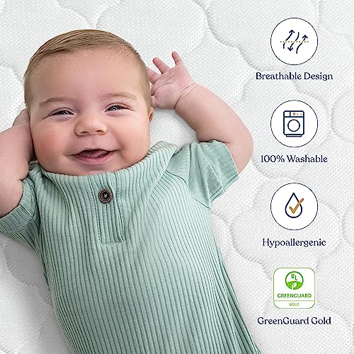 HALO DreamWeave Baby Crib Mattress and Toddler Bed, Breathable, Dual Sided 2-Stage Design, 100% Breathable Mattress, Machine Washable Cover, Hypoallergenic, Non-Toxic Materials, Greenguard  Cert.