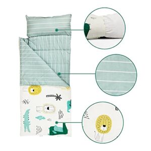 NEDVI Toddler Nap Mat with Carry Bag,Sleeping Bag with Removable Pillow,Measure 55x 21 x 1.5 Inches,Toddler Travel Bed,Lightweight - Cotton Soft,for Preschool, Daycare, Camping- Crocodile