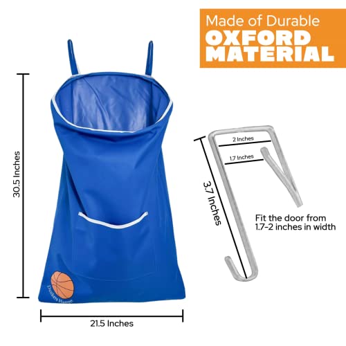 Over the Door Laundry Hamper- Basketball Laundry Hamper for Kids Room - Fun Kids Laundry Hamper with Sock Compartment For Basketball Hamper For Boys Room - Kids Hamper