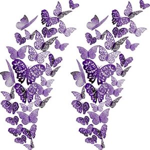 72 pieces 3d butterfly wall decals sticker wall decal decor art decorations sticker set 3 sizes for room home nursery classroom offices kids girl boy bedroom bathroom living room decor (purple)