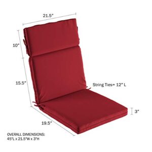 Lavish Home Red High-Back Patio Cushion– for Outdoor Furniture, Adirondack, Rocking or Dining Chairs Fabric with Piping & Ties by LHC, 1 Count (Pack of 1)