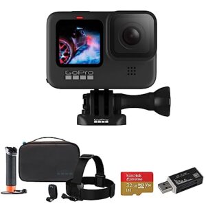 gopro hero9 black, sports and action camera bundle with adventure kit, 32gb microsd card, card reader