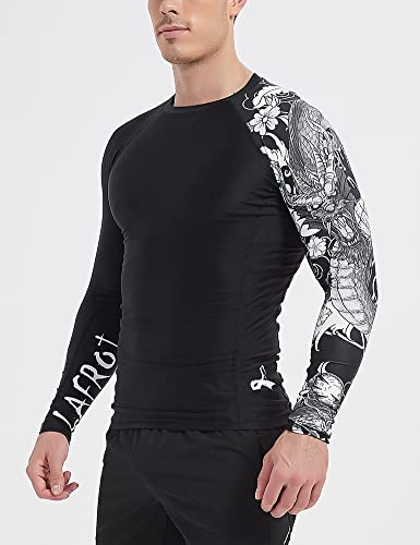 LAFROI Men's Long Sleeve UPF 50+ Baselayer Skins Performance Fit Compression Rash Guard-CLYYB Asym Dragon Size SM