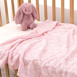 Bertte Plush Baby Blanket for Boys Girls | Swaddle Receiving Blankets Super Soft Warm Lightweight Breathable for Infant Toddler Crib Stroller - 33"x43" Large, Pink Hearts Embossed