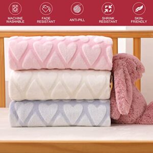 Bertte Plush Baby Blanket for Boys Girls | Swaddle Receiving Blankets Super Soft Warm Lightweight Breathable for Infant Toddler Crib Stroller - 33"x43" Large, Pink Hearts Embossed