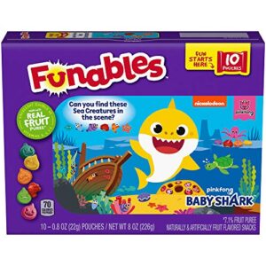 funables fruit snacks, baby shark shaped fruit flavored snacks, pack of 10 0.8 ounce pouches