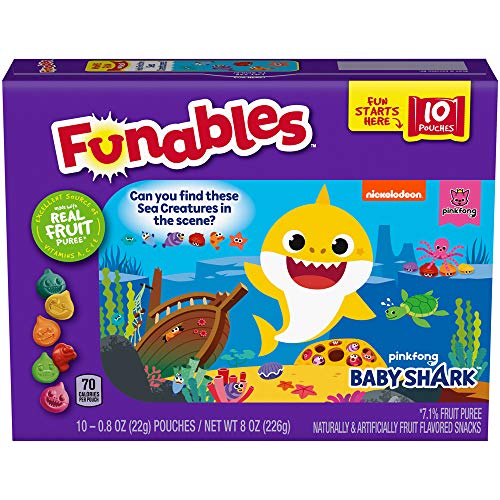 Funables Fruit Snacks, Baby Shark Shaped Fruit Flavored Snacks, Pack of 10 0.8 Ounce Pouches