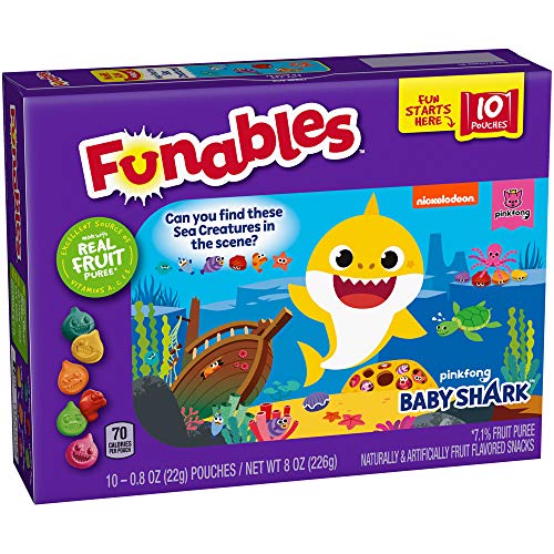 Funables Fruit Snacks, Baby Shark Shaped Fruit Flavored Snacks, Pack of 10 0.8 Ounce Pouches