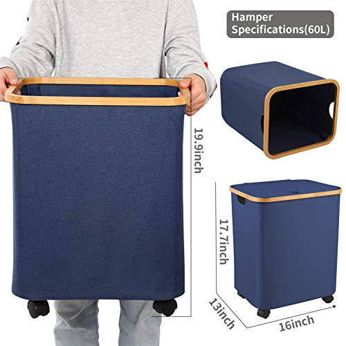 Laundry Hamper with Wheels, Collapsible Laundry Baskets with Dual Handles - Dirty Clothes Hamper for Bedroom, Dorm Laundry Basket