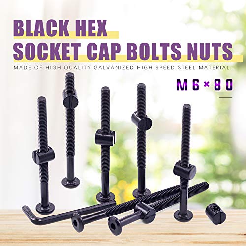 Swpeet 25Pcs Black M6 × 80mm Crib Hardware Screws, Hex Socket Head Cap Crib Baby Bed Bolt and Barrel Nuts with 1 x Allen Wrench Perfect for Furniture, Cots, Crib Screws (M6x80mm)