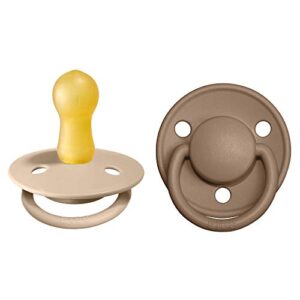 bibs pacifiers - de lux collection | bpa-free baby pacifier | made in denmark | set of 2 vanilla/dark oak color premium soothers | size 6-18 months