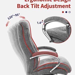 CLATINA Ergonomic Big & Tall Executive Office Chair with Fabric Upholstery 400lbs High Capacity Swivel Adjustable Height Thick Padding Headrest and Armrest for Home Office Gray