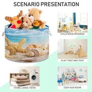 SUABO Large Storage Basket, Starfish and Seashells On The Beach Laundry Hamper Collapsible Nursery Hamper Bin with Handle, Baby Laundry Baskets for Blanket Toys Clothes Towels, 20X 20X 14 inches